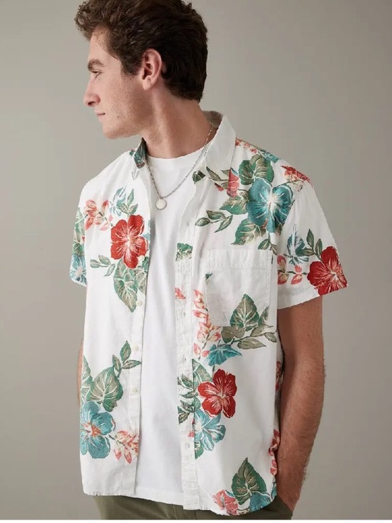 American Eagle Outfitters Other - American Eagle Tropical Floral Button Up Shirt Mens Cotton Linen Hawaiian Summer